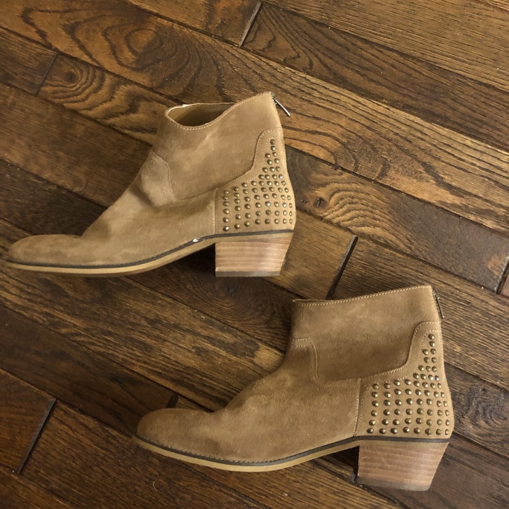 Brown Suede Booties w/Gold Studs